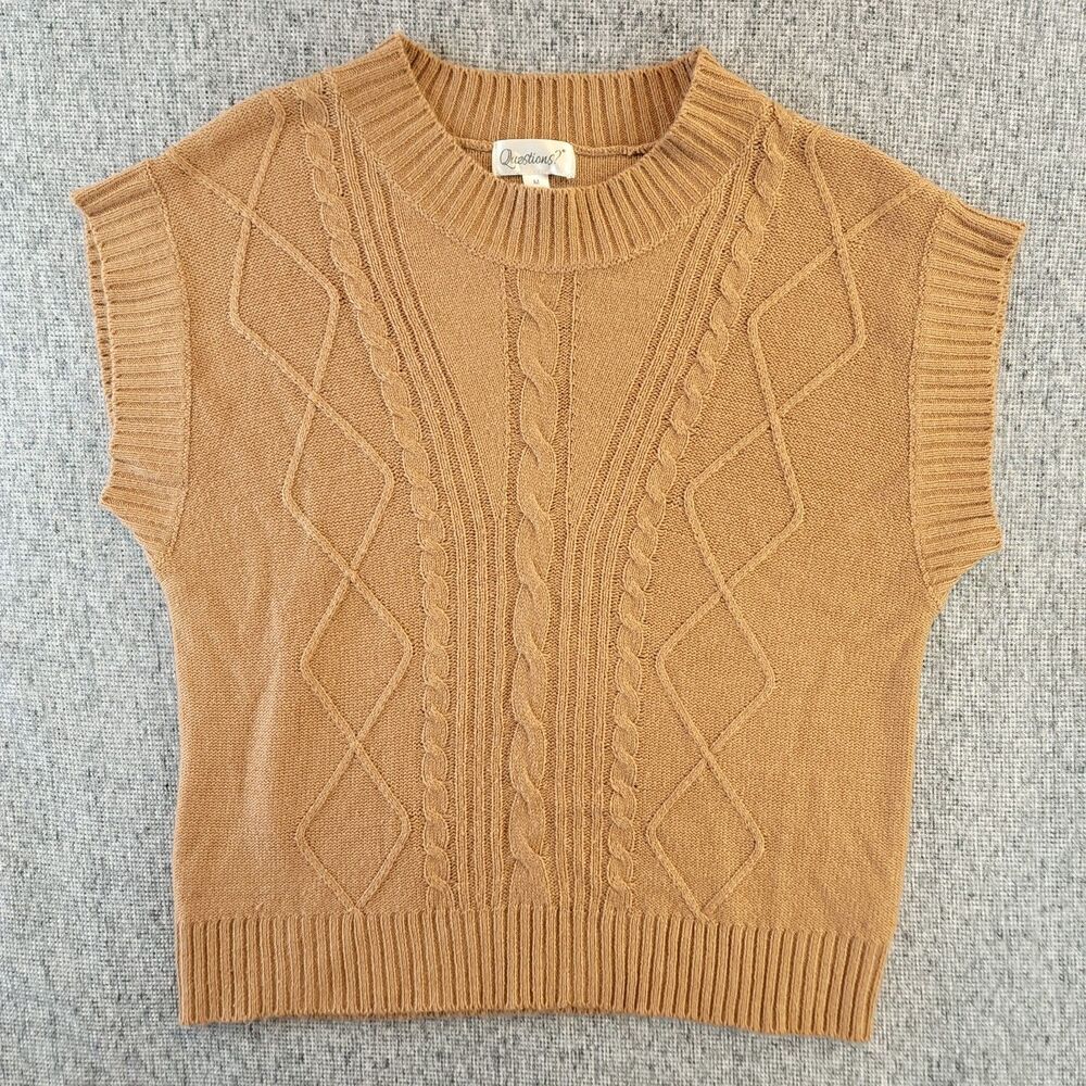 Questions? Cable Knit Sweater Vest Womens Medium Tan Short Sleeve Pullover